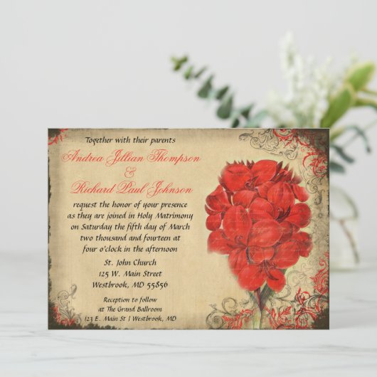 Red Floral Vintage Wedding Invitation (Debout devant)