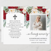 Red Floral Waterverf Photo Funeral Full Programme (Voorkant / Achterkant)
