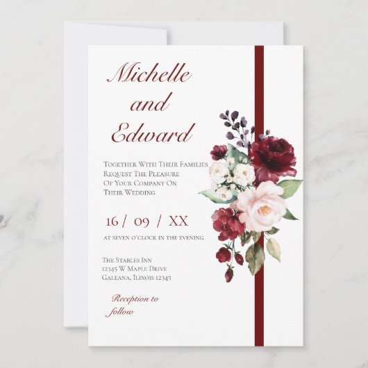Red Floral Wedding Invitation (Devant)