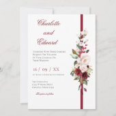 Red Floral Wedding Invitation Kaart (Voorkant)