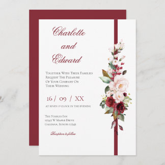 Red Floral Wedding Invitation Kaart
