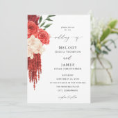 Red Floral Wedding Invitation Kaart (Staand voorkant)