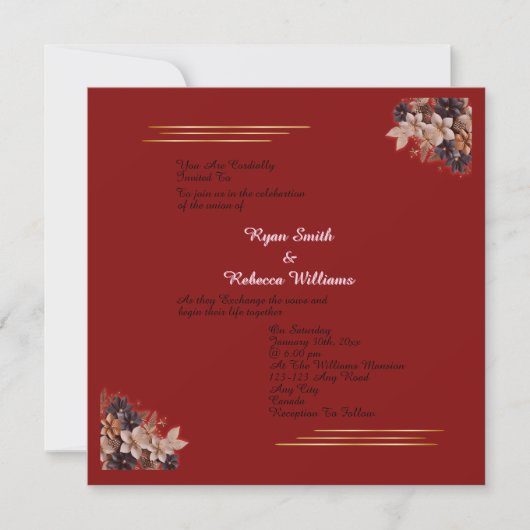 Red Floral Wedding Invitation  Square Invitation   (Devant)