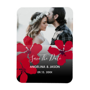 Red Floral Wedding Save the Date Invitation Magneet
