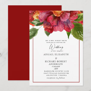 Red Floral Wedding Tuscan Bold Parents Kaart
