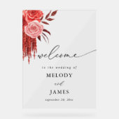 Red Floral Welkom Acryl Bord (Voorkant)