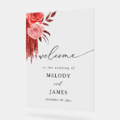 Red Floral Welkom Acryl Bord (Hoek)