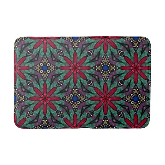 Red Floral With Green and Blue Badmat (Voorkant)