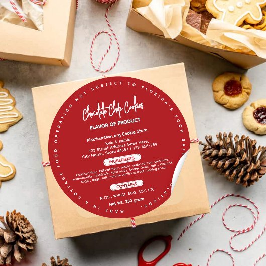 Red Florida cottage food label