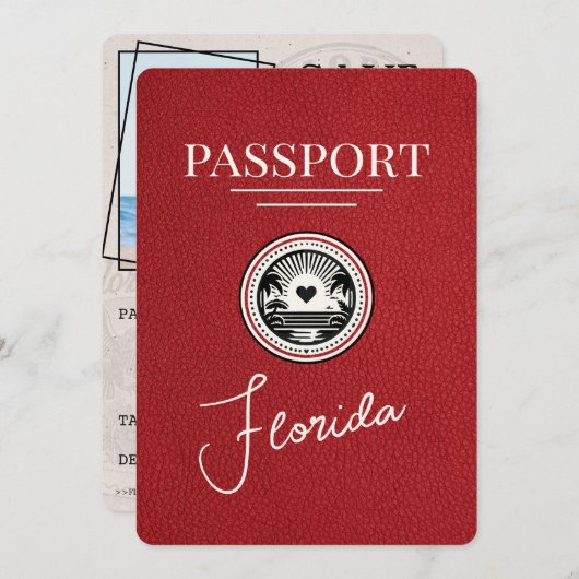 Red Florida Passport Bewaar de datum Save The Date (Voorkant / Achterkant)