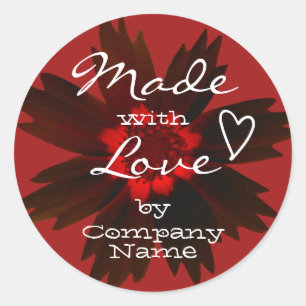Red Flower Blossom Made with Love van Company Name Ronde Sticker