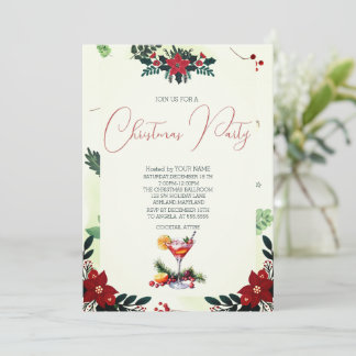 Red Flower Branch Fruit Drinks Christmas Party  Save The Date