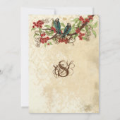 Red Flower Branch Vintage Birds Wedding Invitation (Dos)