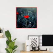 Red Flower Dark Night Solitude Art Poster (Thuiskantoor)