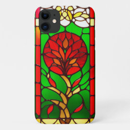 Red Flower Elegant Glas in lood Art iPhone 11 Hoesje