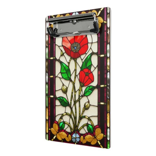Red Flower Elegant Glas in lood Art Mini Klembord (Angled2)