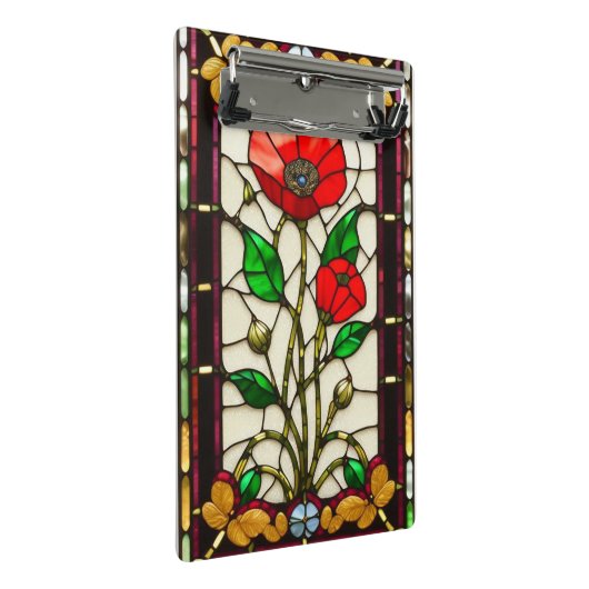Red Flower Elegant Glas in lood Art Mini Klembord (Schuin)