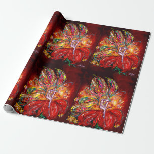 RED FLOWER FAIRY Fantasy Cadeaupapier