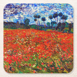 Red Flower Field, Van Gogh Vierkante Kartonnen Onderzetter