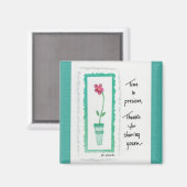 Red Flower Green Pot "Time is Precious" gezegde Magneet (Voorkant / Achterkant)