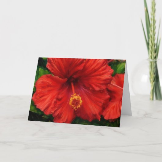 Red Flower Hibiscus Tropical Floral Art Kaart (Voorkant)