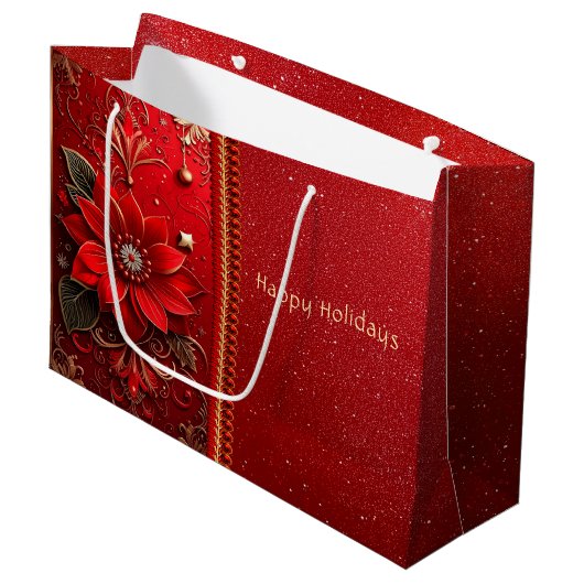 Red Flower Holiday Gift Bag Groot Cadeauzakje (Voorkant Gekanteld)
