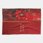 Red Flower Holiday Kitchen Towel Theedoek (Horizontaal)