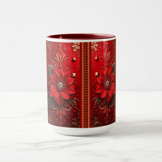 Red Flower Holiday Mug Mok (Midden)