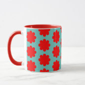 Red Flower op Aqua Blue Retro Vibe Mok Cup (Links)