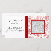 Red Flower Pattern Save the Date Photo Cards (Voorkant / Achterkant)