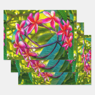 Red Flower Plumeria Pattern Inpakpapier Vel