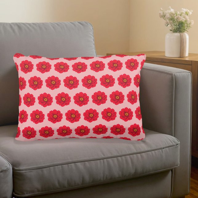 Red Flower Seamless Pattern Accent Pillow Kussen (Accent pillow with seamless pattern of a red flower)