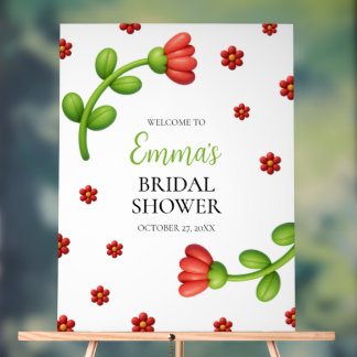 Red Flower Welcome Sign - Bridal Shower Entrance Acryl Bord