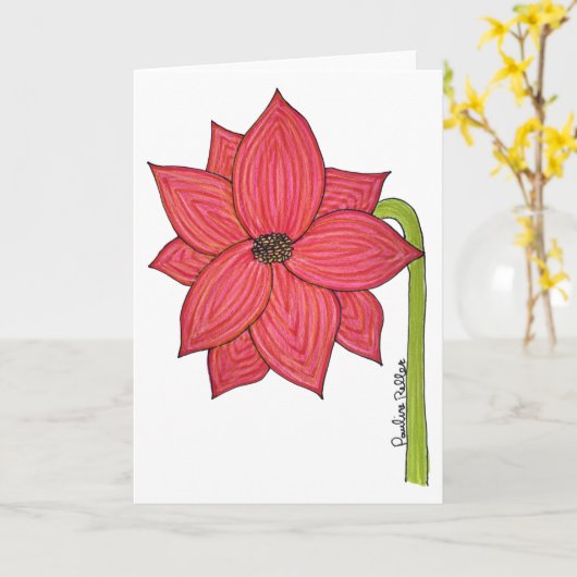 Red Flower with white background blank Kaart (Gele Bloem)