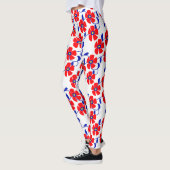 Red Flowers Blue Vines Leggings (Gauche)