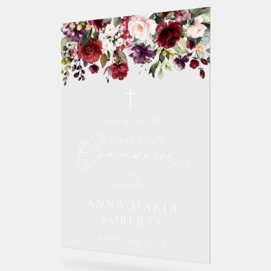 Red Flowers, Boho, First Holy Communion Welcome (Angle)