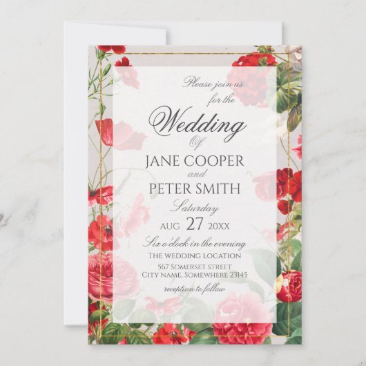 Red flowers bouquet Wedding Invitation (Devant)