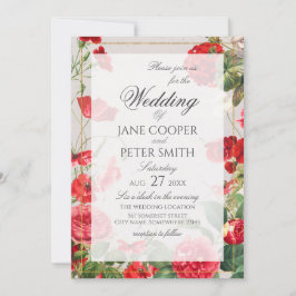 Red flowers bouquet Wedding Invitation Kaart
