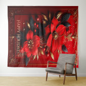 Red Flowers Decorative Holiday Backdrop Wandkleed (In Situ (horizontaal))