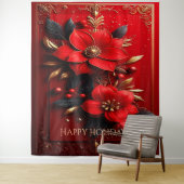 Red Flowers Decorative Holiday Backdrop Wandkleed (In situ)