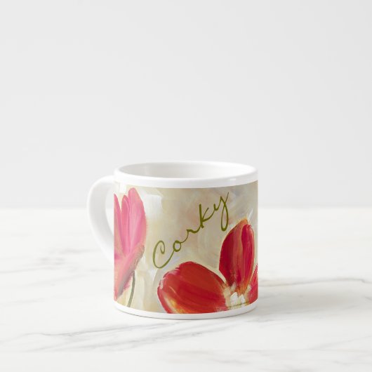 Red Flowers Espresso Cups Kop (Voorkant links)