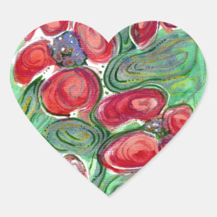 Red Flowers Fantasy Hart Sticker