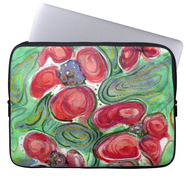 Red Flowers Fantasy Laptop Sleeve (Voorkant)