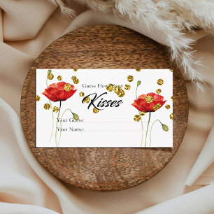 Red Flowers Gold hoeveel Kissons Bridal Game Informatiekaartje