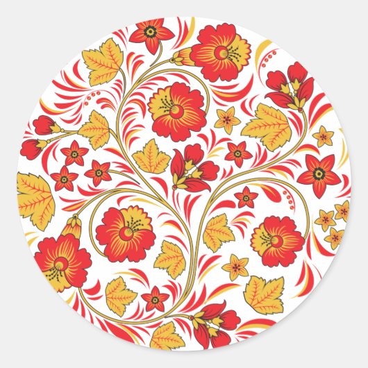 Red Flowers Hohloma Ronde Sticker (Voorkant)