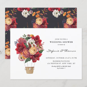 Red Flowers Hot Air Ballon Weduwen Shower Kaart