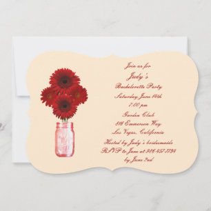 Red Flowers Mason Jar Bachelorette Party nodigt ui Kaart