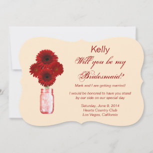 Red Flowers Mason Jar Bridesmaid Kaart