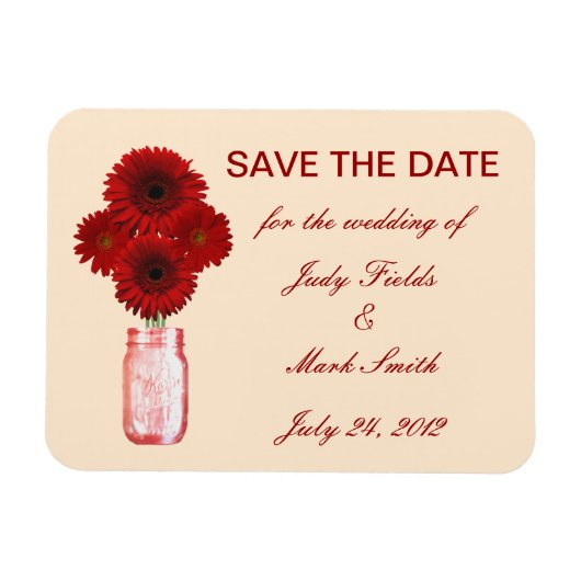 Red Flowers Mason Jar Save the Date Magnet Magneet (Horizontaal)