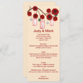 Red Flowers Mason Jars Menu Kaart (Voorkant / Achterkant)